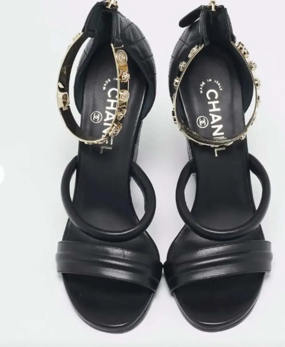 CHANEL black leather